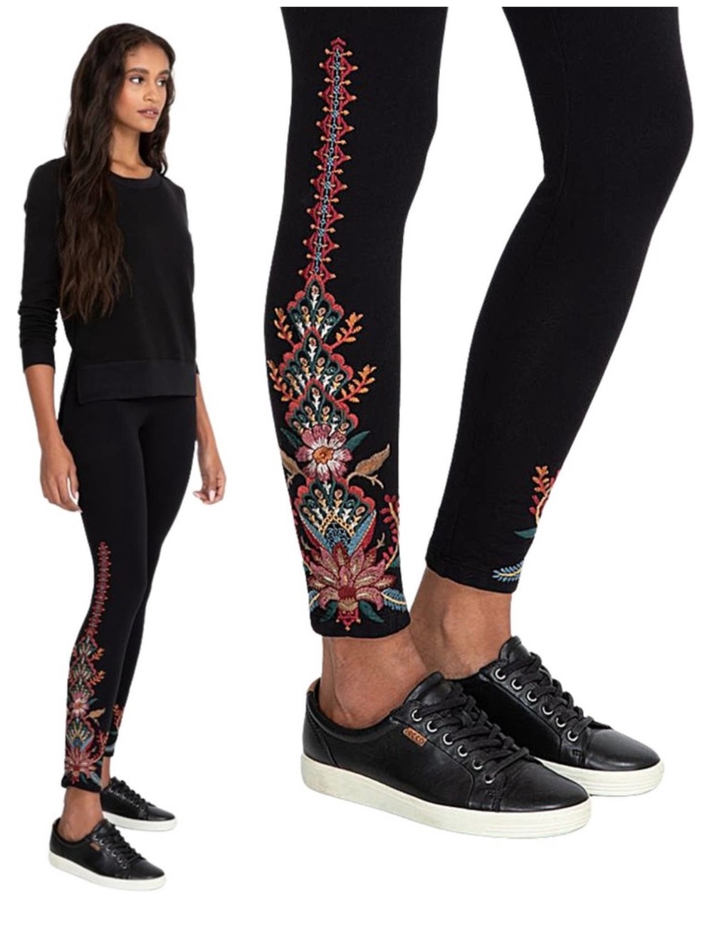 Johnny Was Aivita Embroidered Floral Leggings Size XS Boho Casual Ankle Pants